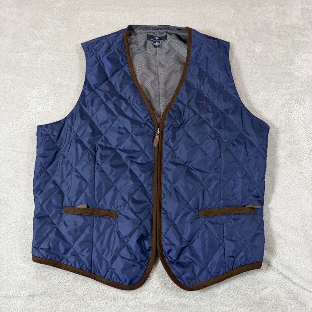 Hart Schaffner Marx Mens XL Blue Padded Quilted Dress Vest Zip Pockets Clasp